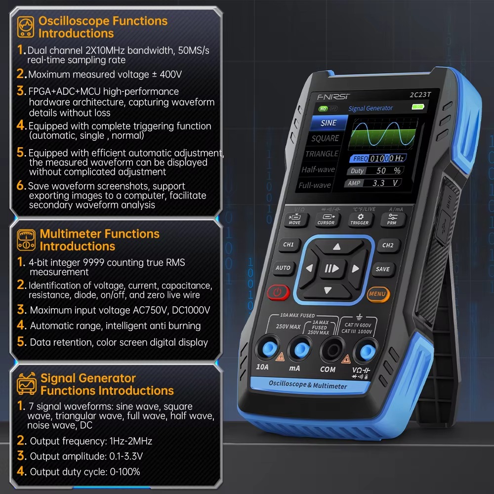 FNIRSI 2C23T 3 in 1 50MS/s 10M - Fnirsi Digital Oscilloscope Handheld recension och pris