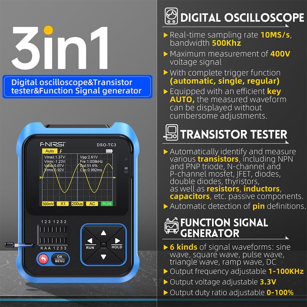 FNIRSI DSO-TC3 3in1 Mini Handh - Fnirsi Digital Oscilloscope Handheld recension och pris